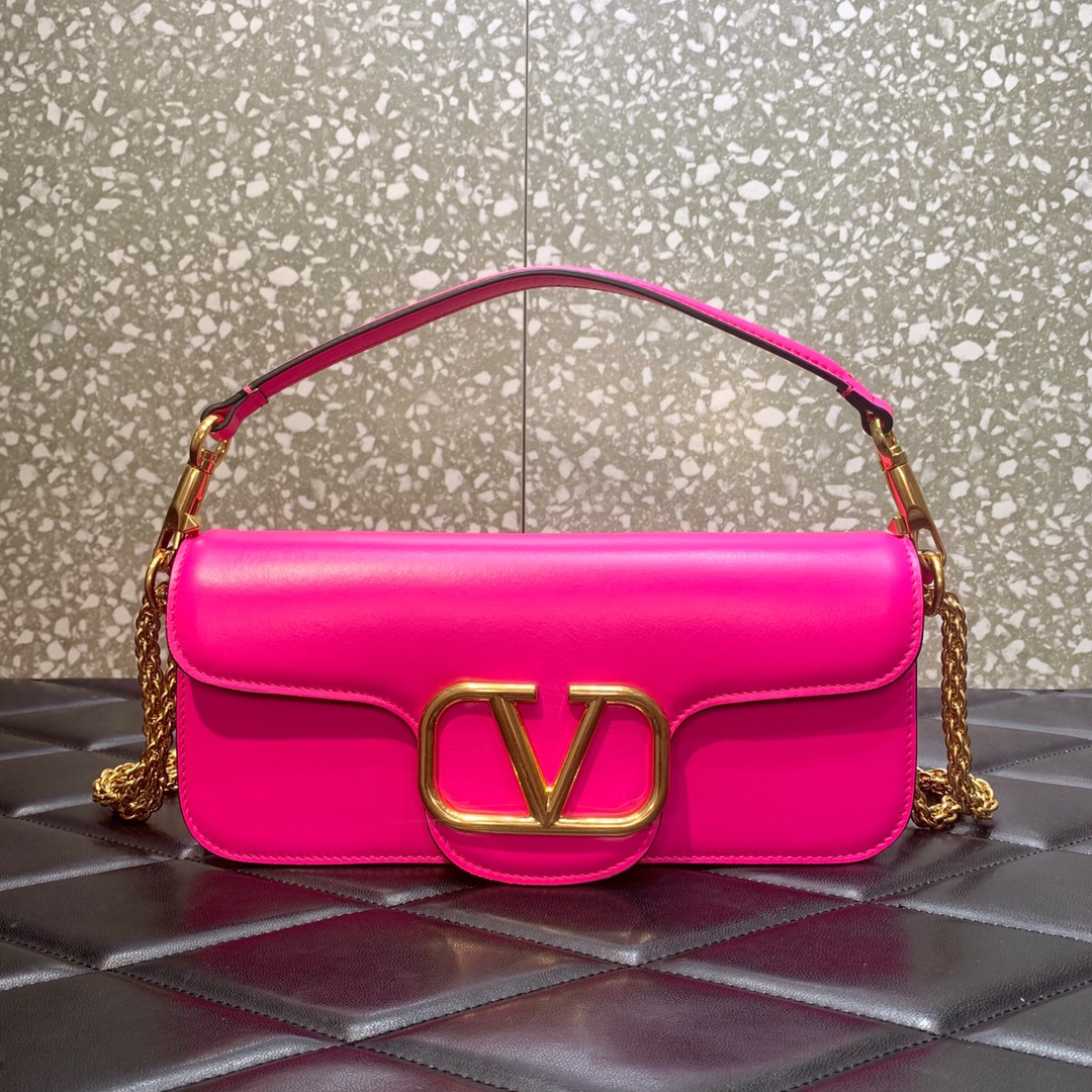 Valentino Garavani Loco Shoulder Bag in Rose Pink Calfskin Leather